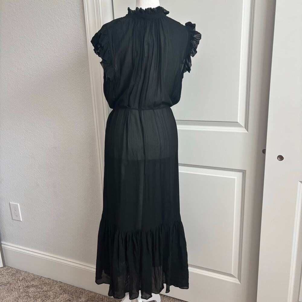 NWT Banana Republic Petite Flounced Hem Midi Dress Sz XS Black Sheer Minimalist - Picture 13 of 16